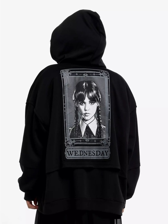 Hot Topic Tops - ADDAMS FAMILY Wednesday Split Window Girls Oversized Hoodie Black Size XL NEW
